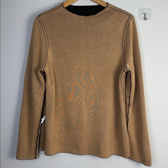 Eileen Fisher Reversible Silk Organic Cotton Funnel Neck Sweater Med Black Clay - Picture 3 of 16